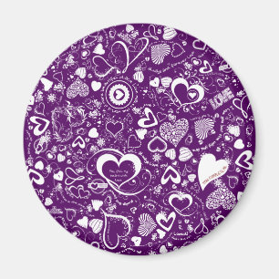 Liebe Doodles Lila-White-Round-Magnet Magnet