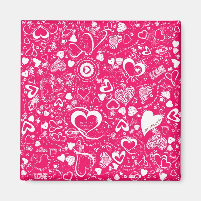 Liebe Doodles Rosa-Weiß-Quadrat-Magnet Magnet (Vorne)