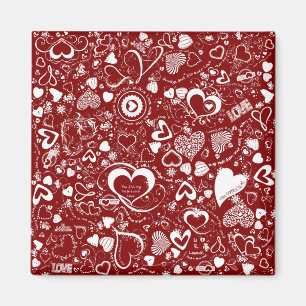Liebe Doodles Rot-Weiß-Quadrat Magnet