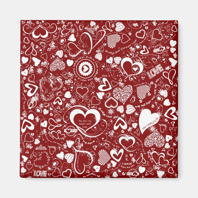 Liebe Doodles Rot-Weiß-Quadrat Magnet (Vorne)
