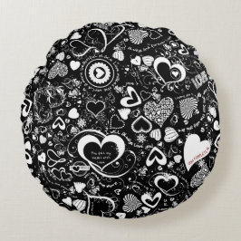 Liebe Doodles, schwarz-weißes Rundkopfkissen Rundes Kissen