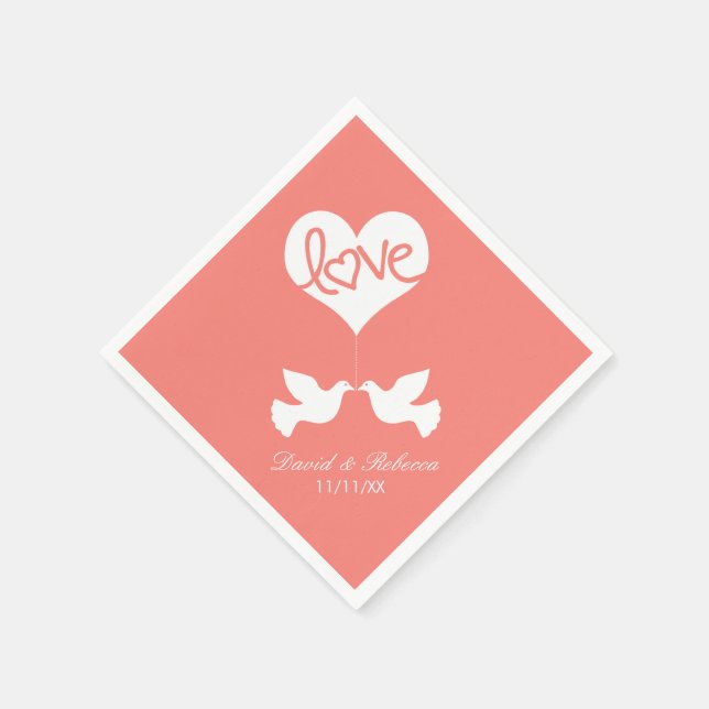 Liebe Doves - Korallenrosa Serviette (Ecke)