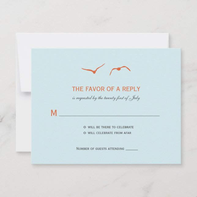 Liebe Doves Wedding RSVP Cards - Sky Blue Karte (Vorderseite)