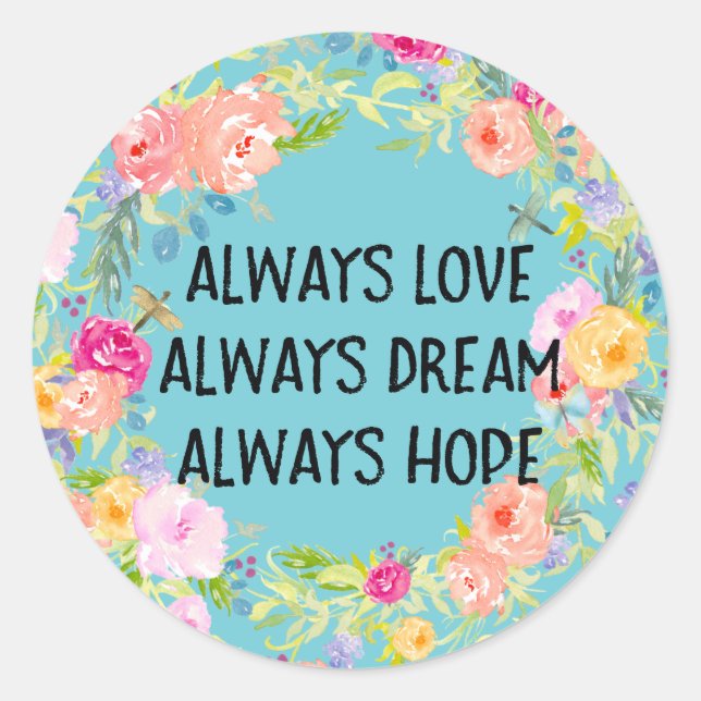 Liebe Dream Hope Aquarellblume mit Libellen Runder Aufkleber (Vorderseite)