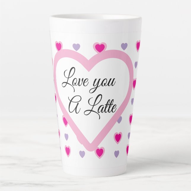 'Liebe du a latte' Herz-Muster Valentinins Milchtasse (Vorderseite)