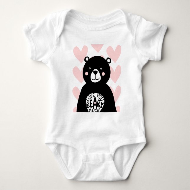 Liebe du Beary Much Niedlich Bär Girly Pink Herz Baby Strampler (Vorderseite)