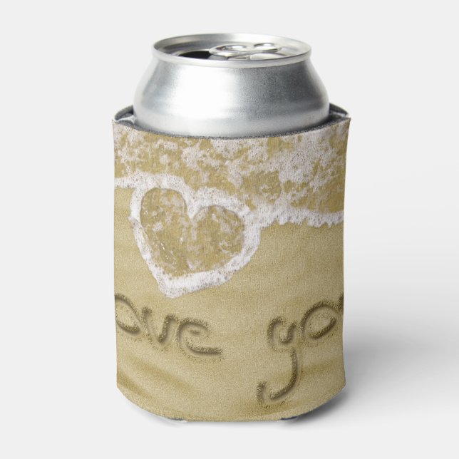"Liebe du" In Sand geschriebenes Herz Dosenkühler (Kanne Vorderseite)