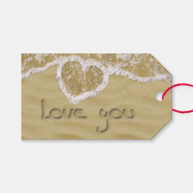 "Liebe du" In Sand geschriebenes Herz Geschenkanhänger (Vorderseite (Horizontal))
