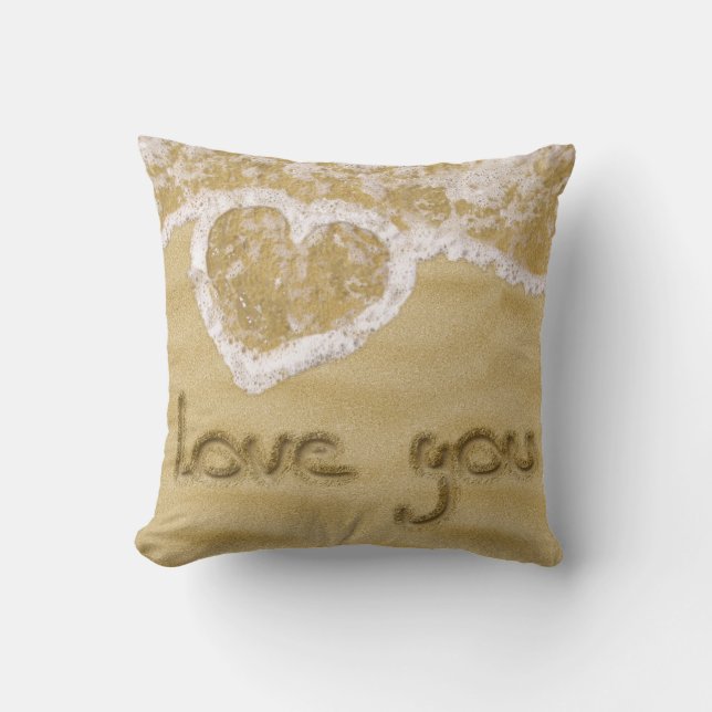 "Liebe du" In Sand geschriebenes Herz Kissen (Vorderseite)