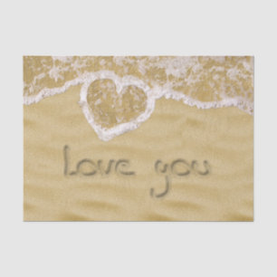 "Liebe du" In Sand geschriebenes Herz Seidenpapier