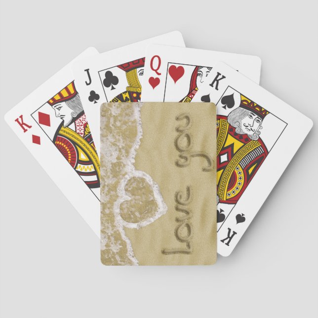 "Liebe du" In Sand geschriebenes Herz Spielkarten (Rückseite)