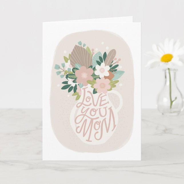 Liebe, du Mama. Niedliche Blumenmütter Karte (Kleine Pflanze)