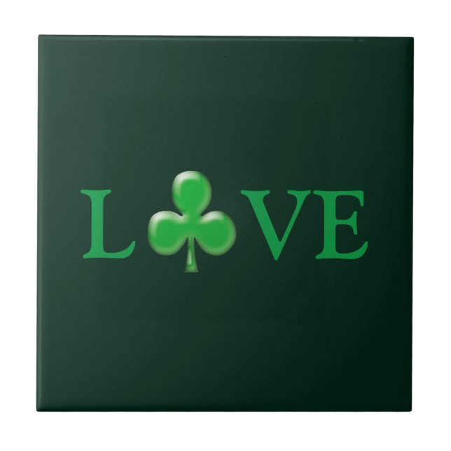 Liebe dunkle grüne Clover Kleeblatt St. Patrick's  Fliese (Vorderseite)