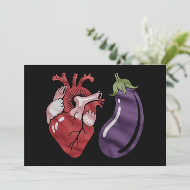 Liebe Eggplant Funny Gay Pride Spaß LGBTQ Joke Einladung (Stehend Vorderseite)