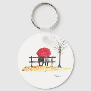 Liebe-Ehepaar mit Rot-Schirm-Aquarell-Hochzeit Schlüsselanhänger