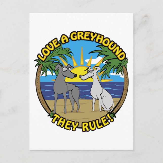 LIEBE EIN GREYHOUND SIE REGELN! POSTKARTE (Vorderseite)