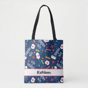 Liebe ein Krankenschwester-Kunst-Marine-Blau-Name Tasche