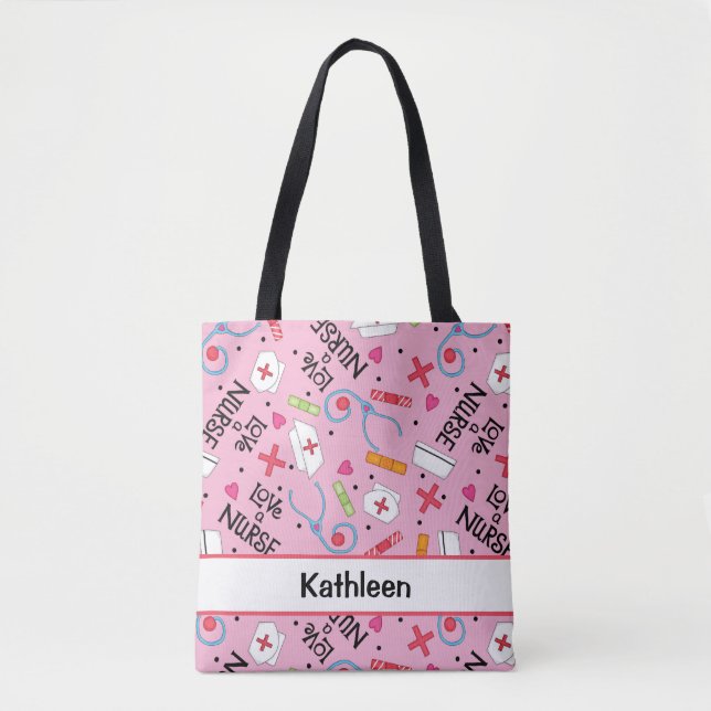 Liebe ein Krankenschwester-Kunst-Rosa-Name Tasche (Vorderseite)