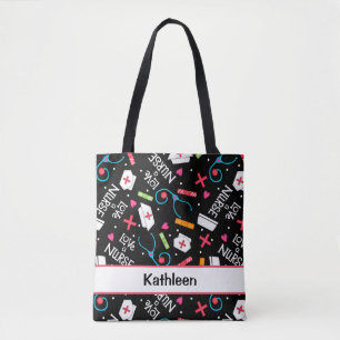 Liebe ein Krankenschwester-Kunst-Schwarz-Name Tasche