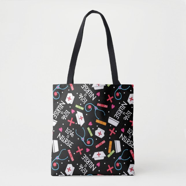 Liebe ein Krankenschwester-Kunst-Schwarzes mit Tasche (Vorderseite)