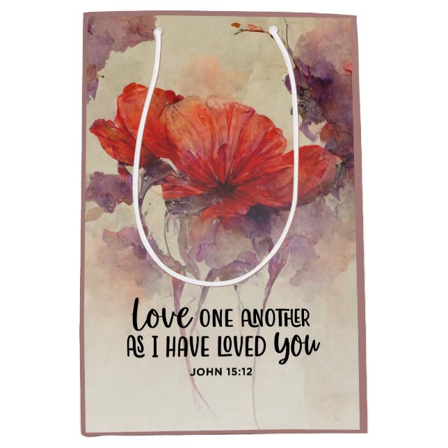 Liebe Eine andere Bibel Verse Rote Lila Blüte Mittlere Geschenktüte (Vorderseite)