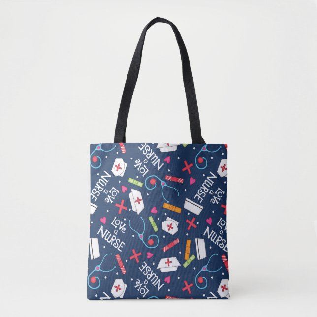 Liebe eines Nurse Art Navy Blue mit Nurse Designs Tasche (Vorderseite)