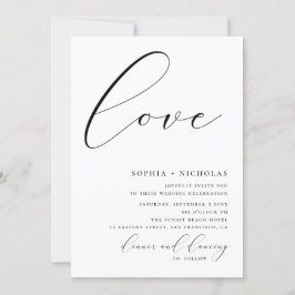 Liebe. Einfache Hochzeit in Schwarzweiß Einladung