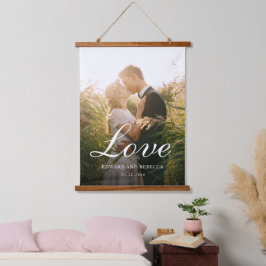 Liebe Einfaches Foto Elegante Hochzeit Wandteppich Mit Holzrahmen