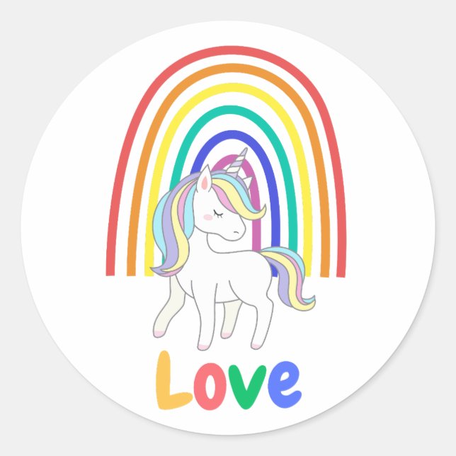Liebe Einhorn Regenbogen Runder Aufkleber (Vorderseite)