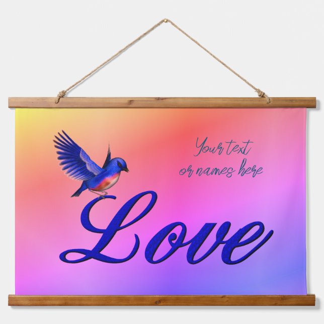 Liebe Elegant Bluebird Inspiration Wandteppich Mit Holzrahmen (Vorne)