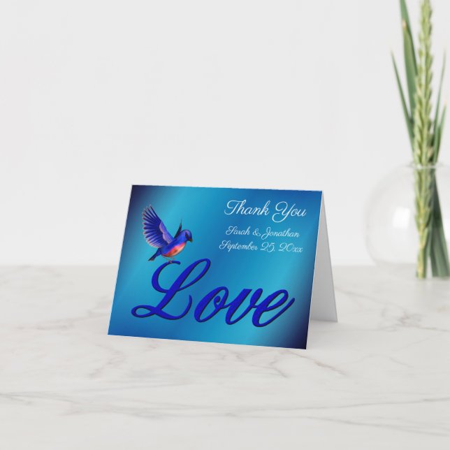 Liebe Elegant Bluebird Personalisiert Hochzeit Dankeskarte (Vorderseite)