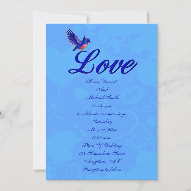 Liebe Elegant Bluebird Wedding Einladung (Vorderseite)