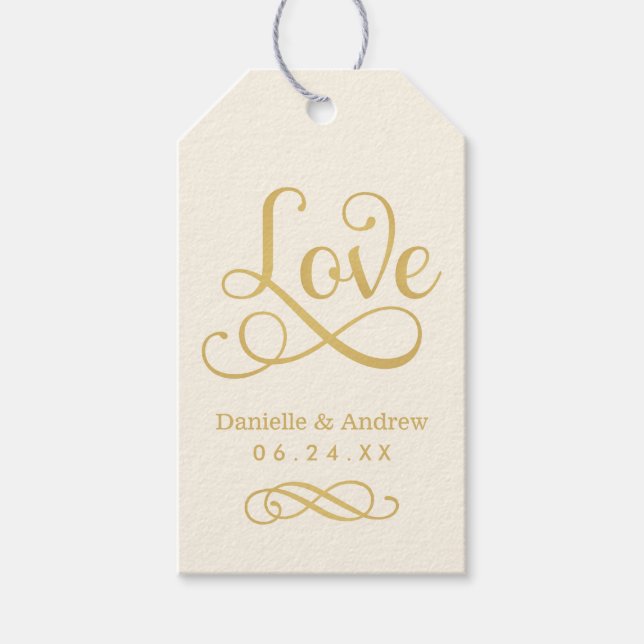 Liebe Elegant Gold Calligraphy Wedding Monogram Geschenkanhänger (Vorderseite)