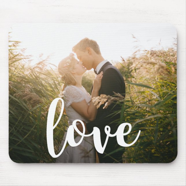 Liebe Elegant White Thick Typografy Wedding Foto Mousepad (Vorne)