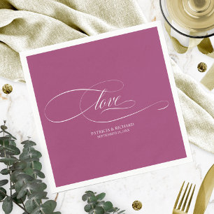 Liebe - Elegante Pink Cassis Hochzeit Serviette