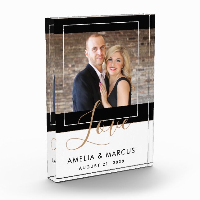 Liebe Elegante Script Bride Groom Wedding Keepake Fotoblock (Links)