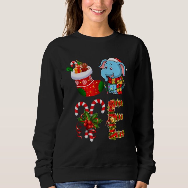 Liebe Elephant Christmas Lights Weihnachtsmannmütz Sweatshirt (Vorderseite)