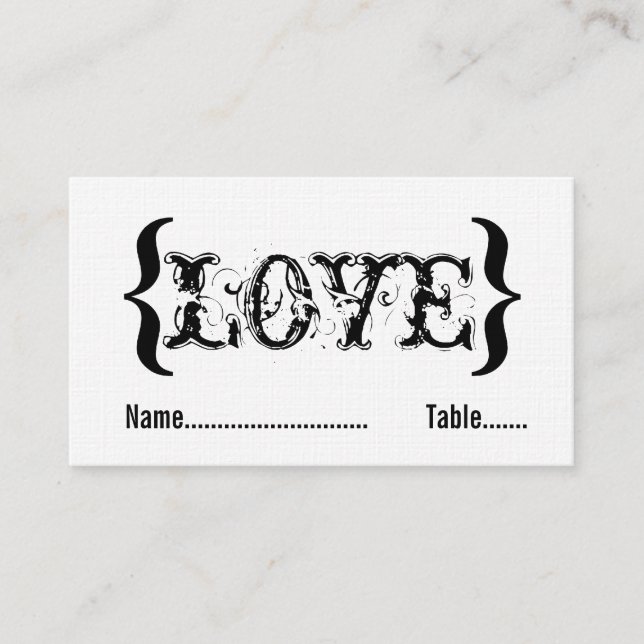 Liebe Eloce Wedding Platzkarte, Schwarz und Weiß Platzkarte (Vorderseite)