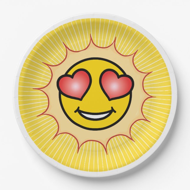 Liebe Emoji Sun Pappteller (Vorderseite)
