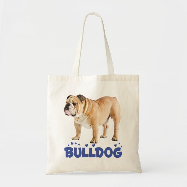 Liebe English Bulldog Welpe Hund Blue Hearts Tragetasche (Vorne)