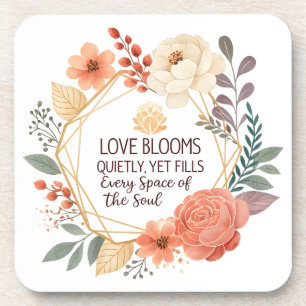 Liebe erblüht still – Florales Zitat Aquarell Getränkeuntersetzer