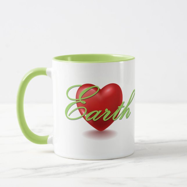 Liebe Erde weiße und grüne Tasse (Links)