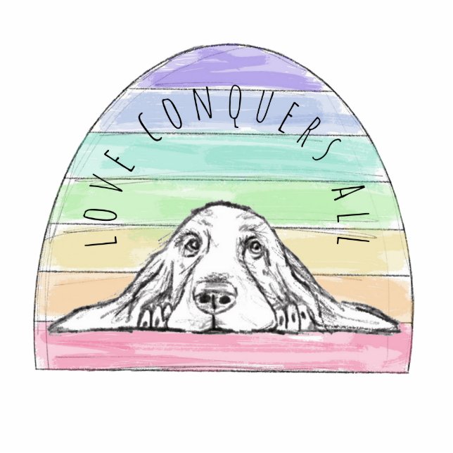 Liebe erobert den ganzen Hund Regenbogenbasenhalm Freistehende Fotoskulptur (Vorne)