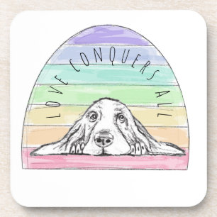 Liebe erobert den ganzen Hund Regenbogenbasenhalm Getränkeuntersetzer