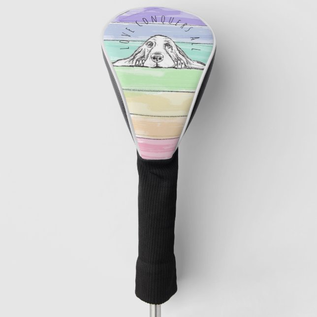 Liebe erobert den ganzen Hund Regenbogenbasenhalm Golf Headcover (Vorderseite)