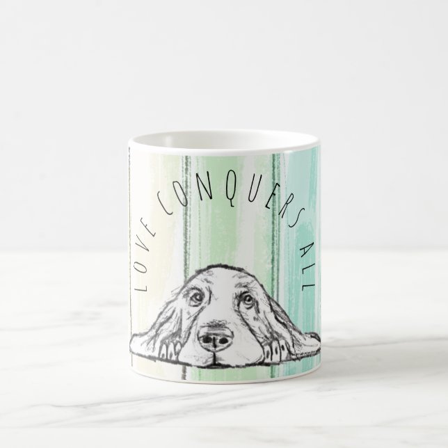 Liebe erobert den ganzen Hund Regenbogenbasenhalm Kaffeetasse (Mittel)