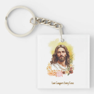 Liebe erobert jeden Kreuz- Jesus Schlüsselanhänger