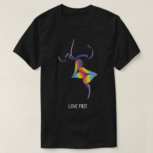 Liebe Erster Regenbogen küsst Lippen T-Shirt (Design vorne)