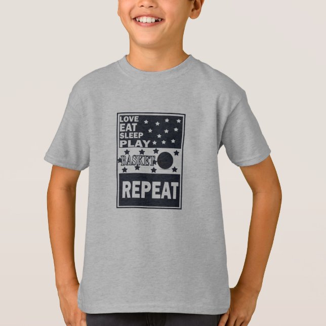 Liebe essen Schlaf Basketball wiederholen T-Shirt (Vorderseite)