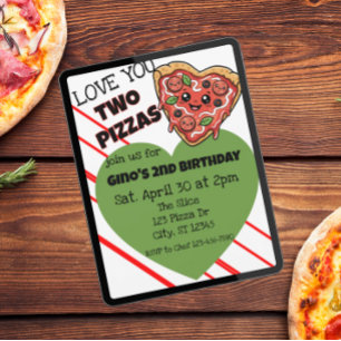 Liebe euch zwei Pizzen 2. Geburtstag Einladung